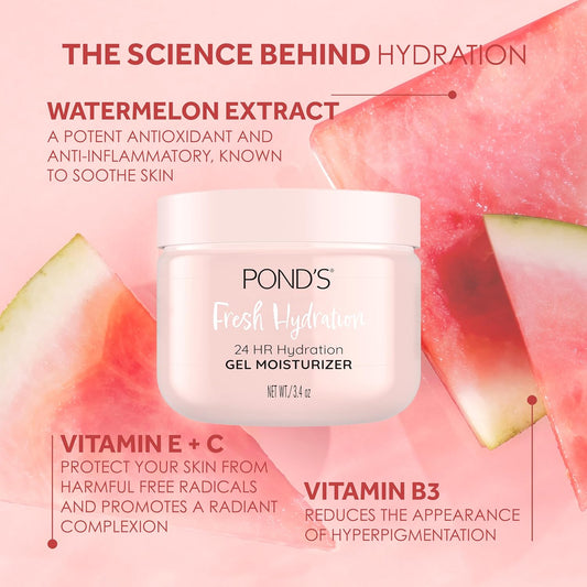 Pond'S Watermelon Extract & Antioxidants Gel Face Moisturizer For Toned And Luminous Skin, 3.4 Oz