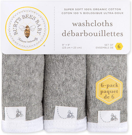 Burt'S Bees Baby Infant Washcloths, 100% Organic Cotton, Soft And Super Absorbent Knit Terry Wash Cloth - 6 Pack Set