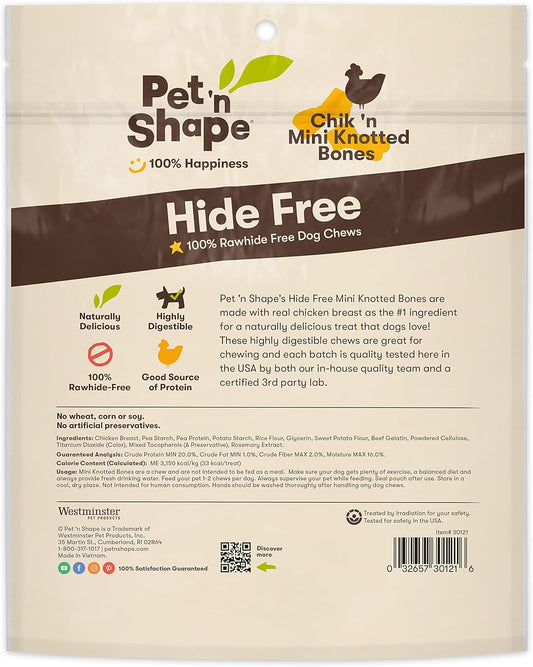 Pet 'N Shape Hide Free Chik 'N Mini Knot Bones, 20 Count 10.4 Oz - Rawhide Free Dog Treats - No Hide Alternative Chew Treat For All Life Stages