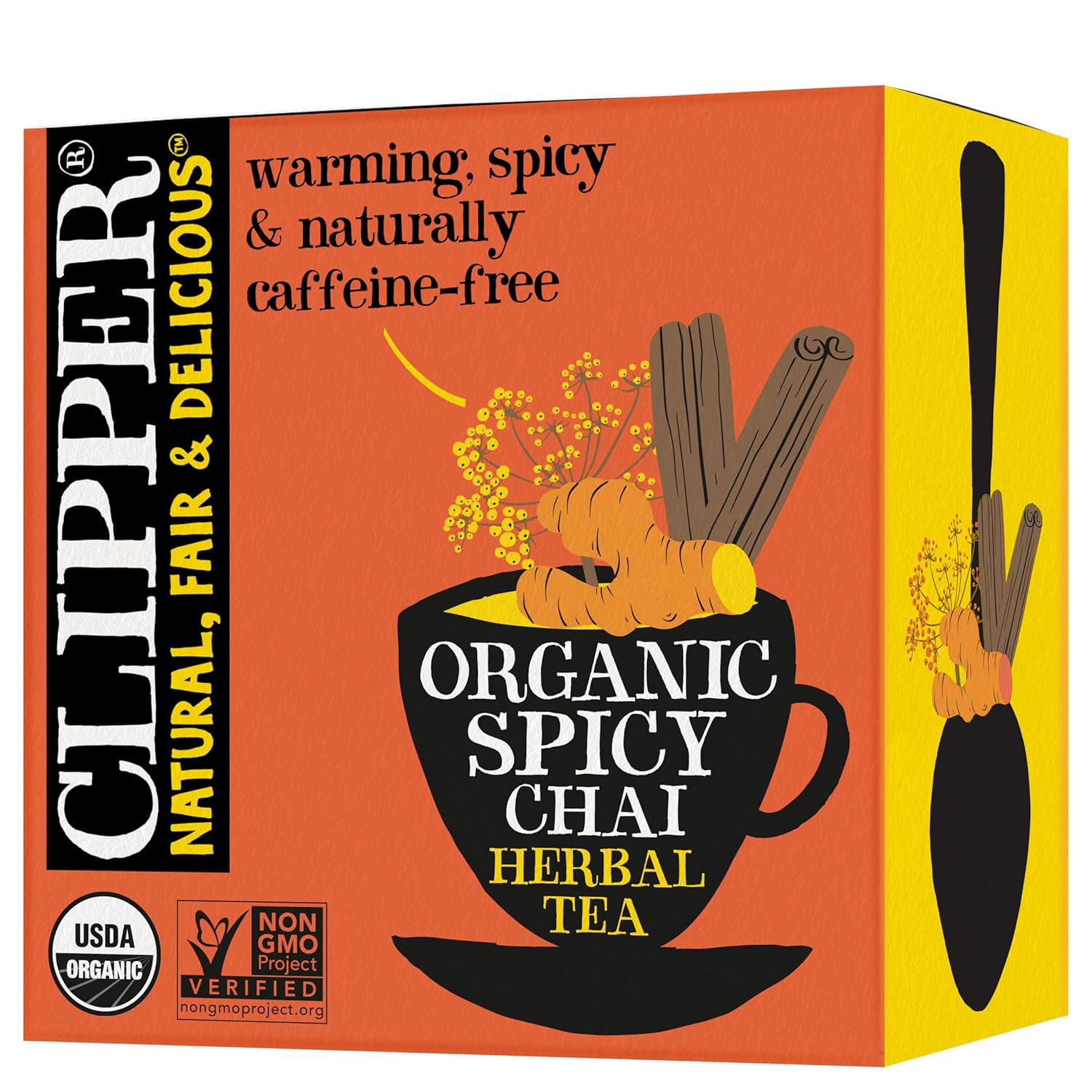 Clipper Tea Spicy Chai Herbal Tea – Caffeine Free, Usda Organic, Great Hot Or Iced – Warming, Spicy, Natural, Fair & Delicious – 50 Tea Bags