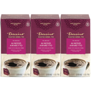 Teeccino Almond Amaretto Herbal Tea - Rich & Roasted Herbal Tea That'S Caffeine Free & Prebiotic For Natural Energy, 25 Tea Bags (3 Pack)