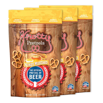 Knotty Pretzels - "The Official Pretzel Of Beer" 7.5 Ounce Individual Seasoned Pretzel In Resealable Snack Bags - Smokey Cheddar Bacon (3 Pack)