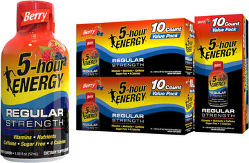 5-hour ENERGY Shots Regular Strength | Berry Flavor | 1.93 oz. 30 Count | Sugar Free, Zero Calories | Amino Acids and Essential B Vitamins | Dietary Supplement | Feel Alert and Energized