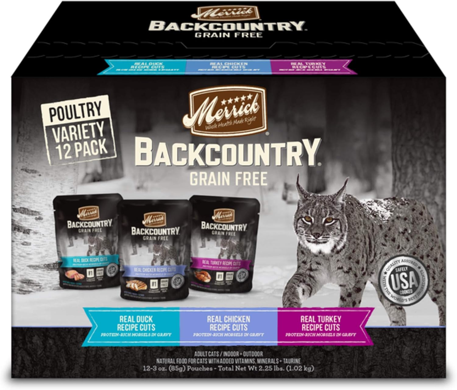 Merrick Backcountry Grain Free Gluten Free Premium Wet Cat Food Variety Pack, Poultry Recipes Cuts With Gravy - (Pack Of 12) 2 Lb. Pouches