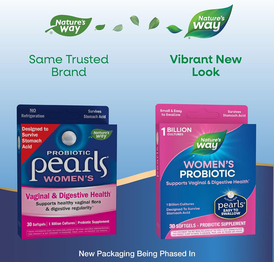 Nature'S Way Women'S Probiotic Pearls, Supports Vaginal And Digestive Health*, 1 Billion Live Cultures, No Refrigeration Required, 30 Softgels (Packaging May Vary)