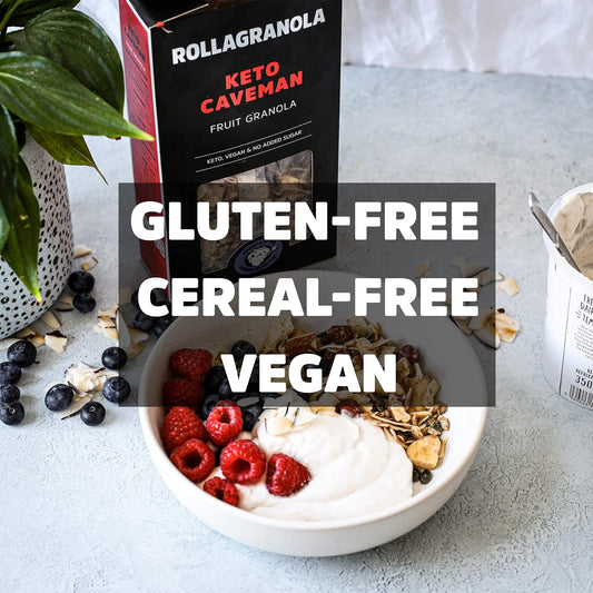 Rollagranola - Keto Caveman, Fruit Granola, 300G Box - Keto Granola, High Protein, Low Carb, Vegan, Gluten Free & Cereal Free With No Added Sugar. Handcrafted In The Uk (300G)