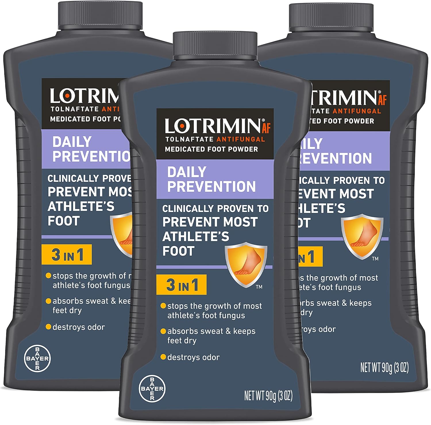 Lotrimin Af Athlete'S Foot Daily Prevention Medicated Foot Powder, Tolnaftate Antifungal, Clinically Proven Prevention Of Most Athlete'S Foot, 3 Ounce (90 Grams) Bottle (Pack Of 3)