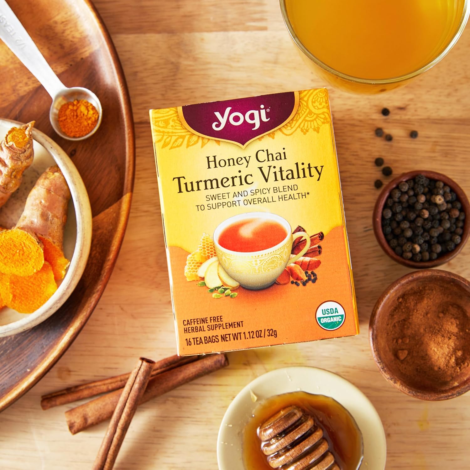 Yogi Tea Detox And Wellness Variety Pack 4Pk - 16 Tea Bags Per Pack (4 Pack) - Organic Herbal Cleansing Teas - Includes (2 Boxes Each) Of Honey Chai Turmeric Vitality & Detox - Caffeine-Free Teas