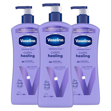 Vaseline Intensive Care Calm Healing Body Lotion 3 Count For Dry Skin Made With Ultra-Hydrating Lipids And Lavender Extract To Heal And Restore Dry Skin 20.3 Oz