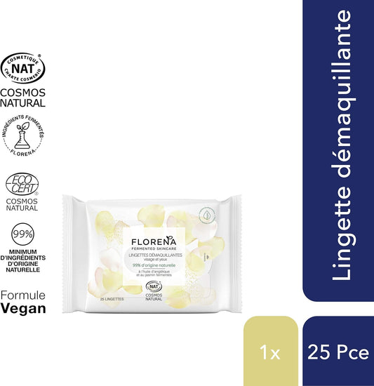 Florena Make-Up Remover Wipes For Face And Eyes (1 X 25 Pieces), Face Makeup Remover With 99% Natural Ingredients, Face Cleanser For All Skin Types