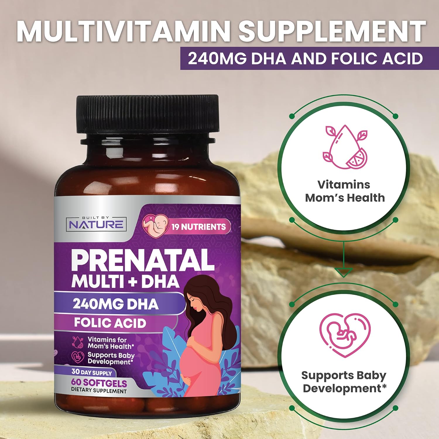 Prenatal Vitamins For Women - Multivitamin With Dha, Folic Acid, Vitamin C, B12, Iron & Omega-3 - Before, During & Post Pregnancy Supplement For Healthy Growth & Brain Development - 60 Softgels : Health & Household