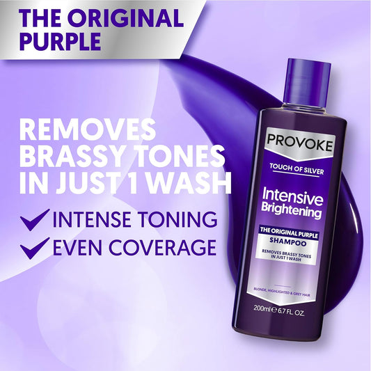 Provoke Touch Of Silver Brightening Purple Shampoo 200 Ml, Neutralises Yellow And Orange Tones, Formulated With Violet And Blue Pigments