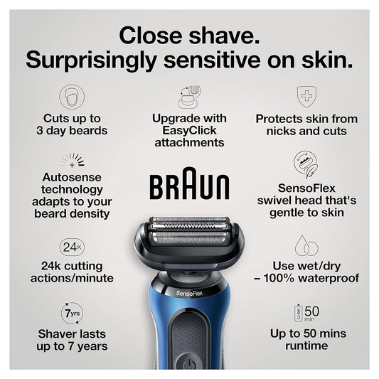 Braun Series 6 6095Cc Electric Razor For Men With Smartcare Center, Beard Trimmer, Stubble Beard Trimmer, Cleansing Brush, Wet & Dry, Rechargeable, Cordless Foil Shaver, Blue