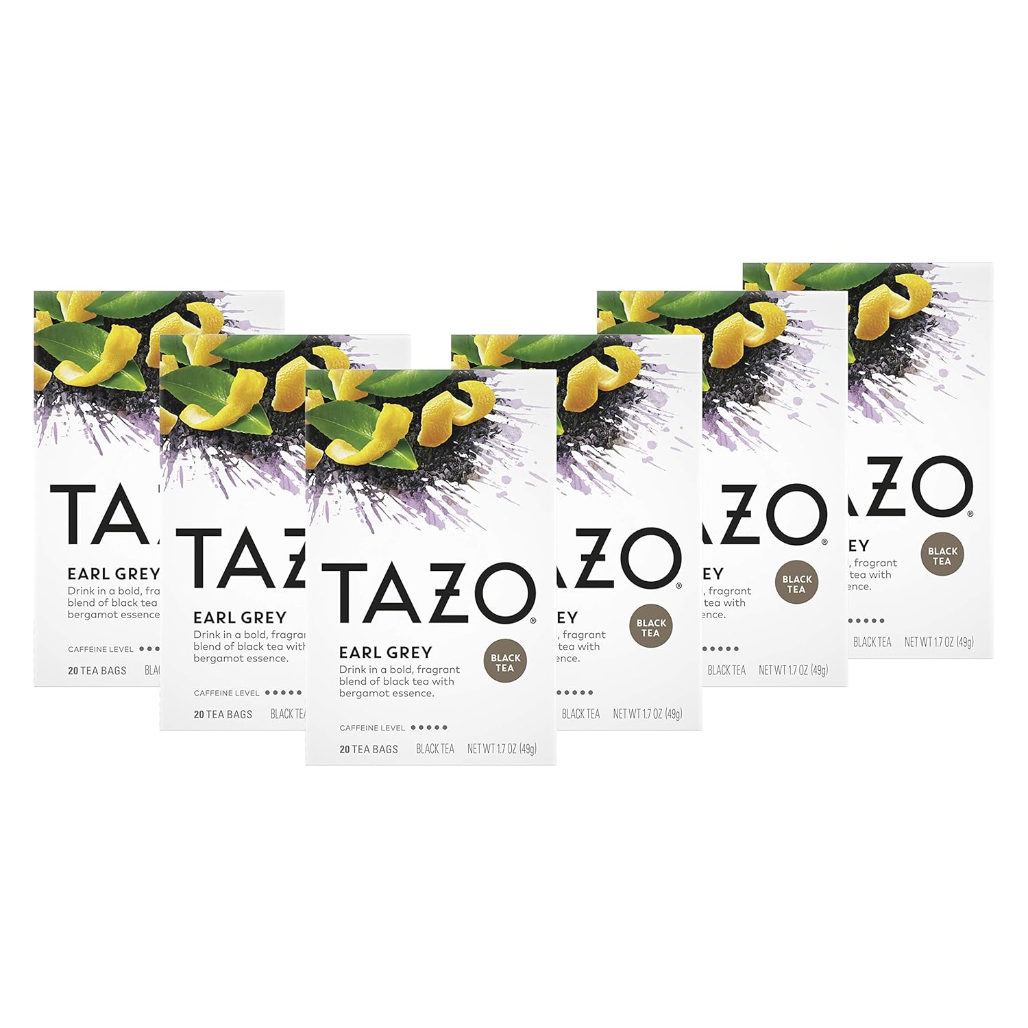 Tazo Tea Bags, Earl Grey, High Caffeine And Bold Flavor, 20 Tea Bags (Pack Of 6)