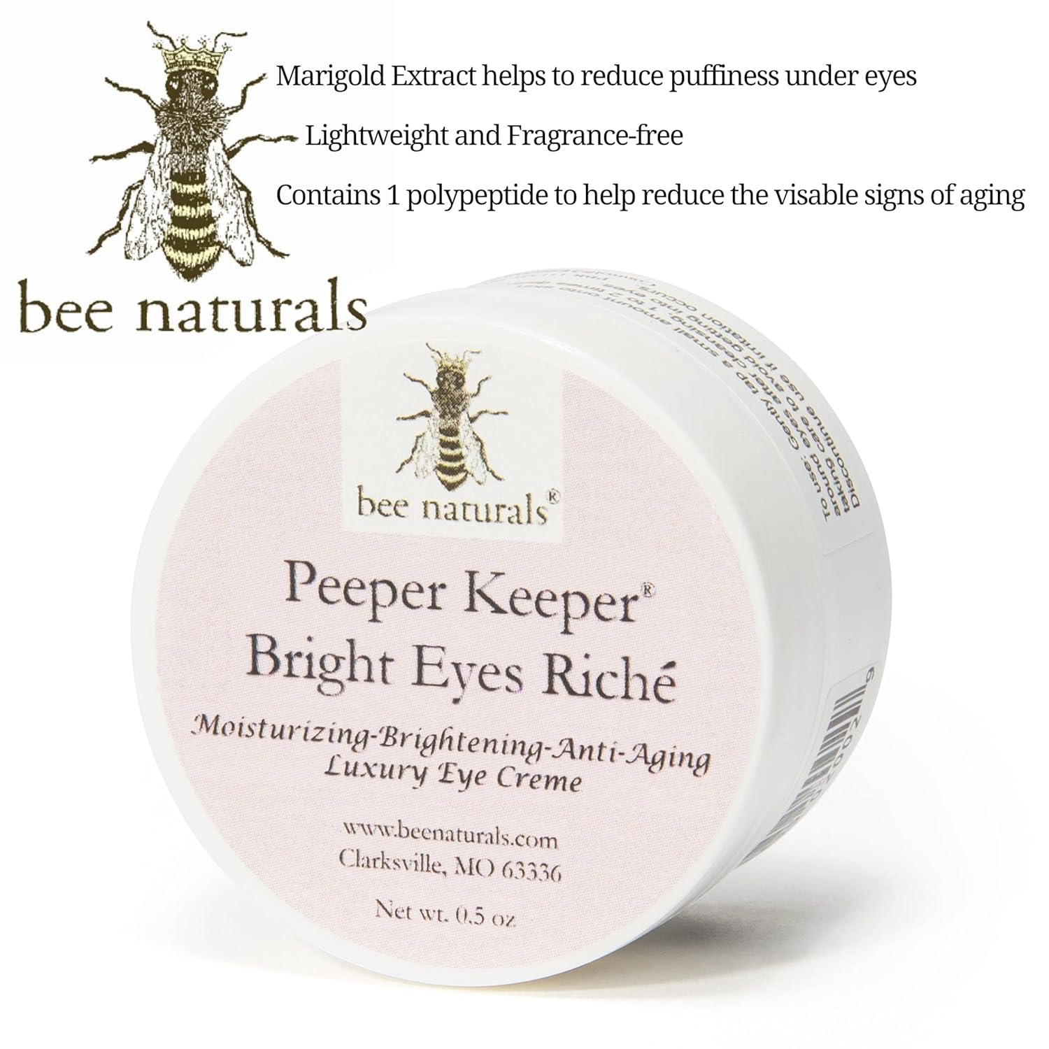 Bee Naturals Peeper Keeper Bright Eyes Riche Eye Crème - Hydrates & Reduces Fine Lines with Wheat Germ, Sesame Oil, Calendula Anti- Aging Peptide : Home & Kitchen