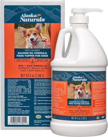 Alaska Naturals Salmon Oil Formula Dog Food Topper Omega-3 Supplement for Healthy Skin, Shiny Coat – No Artificial Colors, Flavors – 64 oz Pump Bottle : Pet Supplies