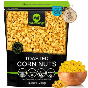 Nut Cravings - Toasted Corn Nuts, Roasted & Salted, Crunchy Kernels - Original Flavor (16oz - 1 LB) Packed Fresh in Resealable Bag - Healthy Snack, Protein Food, All Natural, Vegan, Kosher