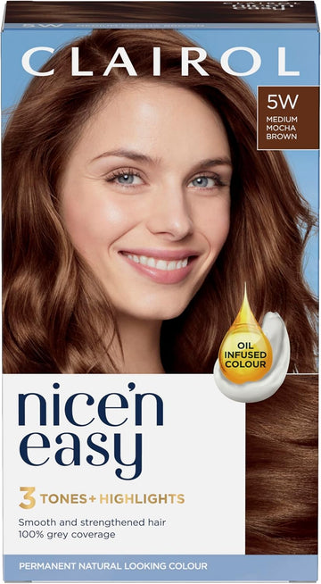 Clairol Nice'N Easy Crème, Natural Looking Oil Infused Permanent Hair Dye, 5W Medium Mocha Brown