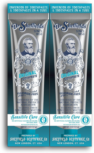 Dr. Sheffield’s Certified Natural Toothpaste (Sensitive) - Fluoride Free Toothpaste/SLS Free, Antiplaque & Whitening (2 Pack)