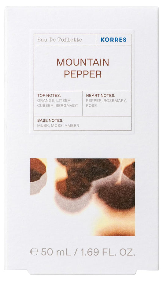 Korres Mountain Pepper Eau De Toilette Spray, Cedar Citrus With Orange Litsea Cubeba Bergamot, Pepper Rosemary Rose Heart, Musk Moss Amber Base, Woody Fougere Aroma For Women & Men, 1.69 Fl Oz