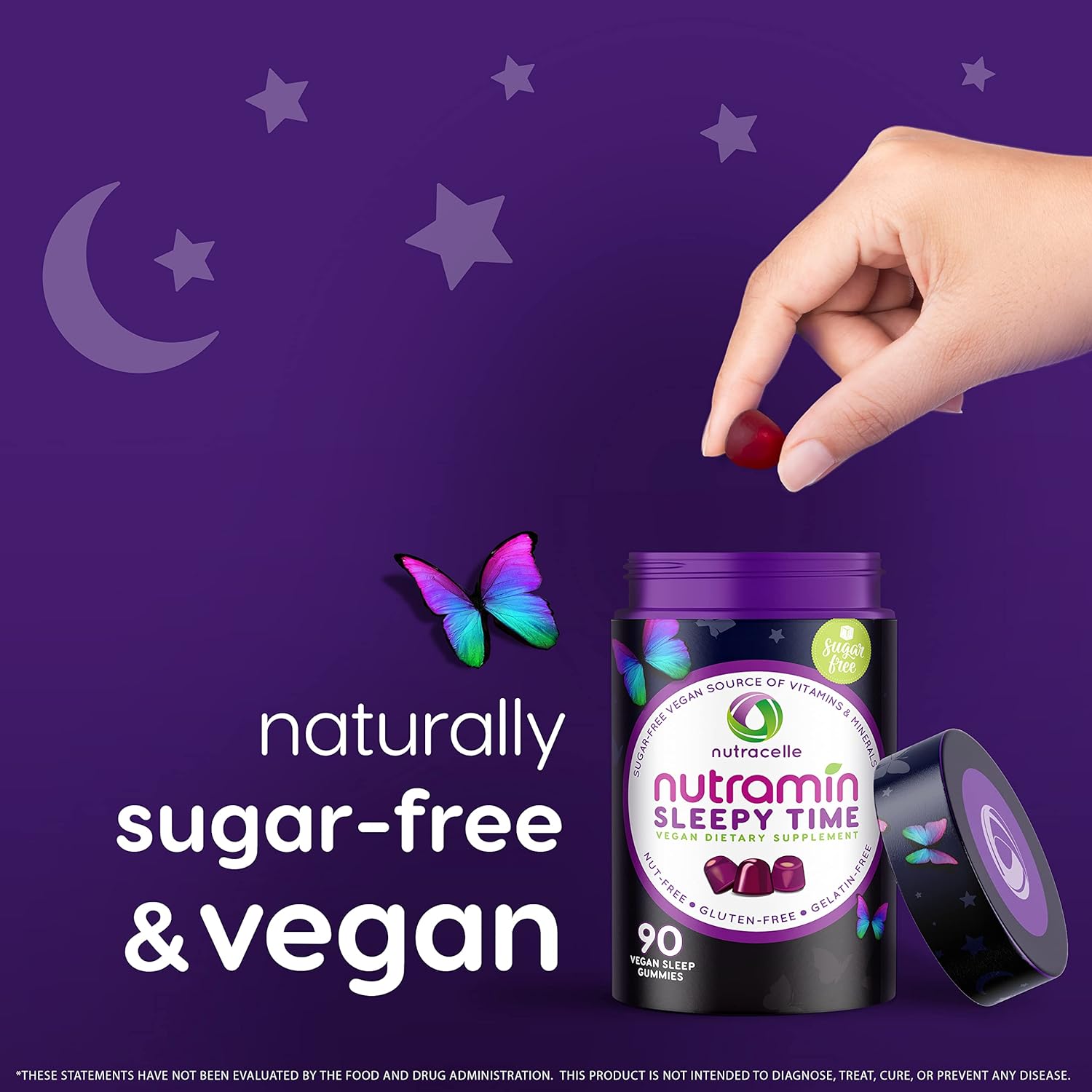 Nutramin Sleepy Time Gummy: The Vegan, Sugar-Free, Natural Melatonin 5mg for Longer Deeper Sleep - No Next-Day Grogginess, Non-Habit Forming Delicious & Drug-Free Allergy-Safe Herbal Sleep Gummies : Health & Household