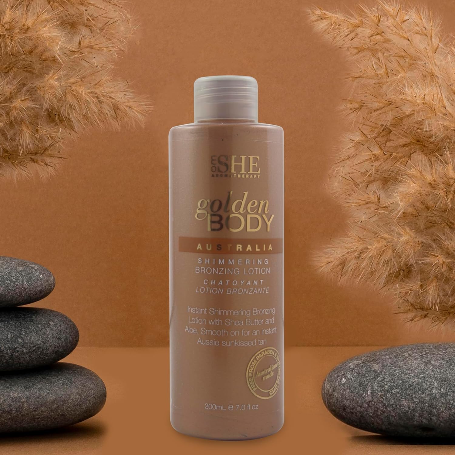 Om She Aromatherapy Golden Body Shimmering Bronzing Lotion 7.0Fl Oz - Self Tanning, Instant Tan Colour. Australian Made. : Beauty & Personal Care