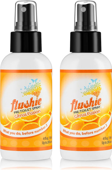 Flushie Pre-Toilet Spray for Poop Travel Size Toiletries Bathroom Spray for Poop Spray for Toilet Deodorizer Traveling Essentials Poop deodorizer Poop Odor eliminator 4oz (Citrus, 2 Pack)