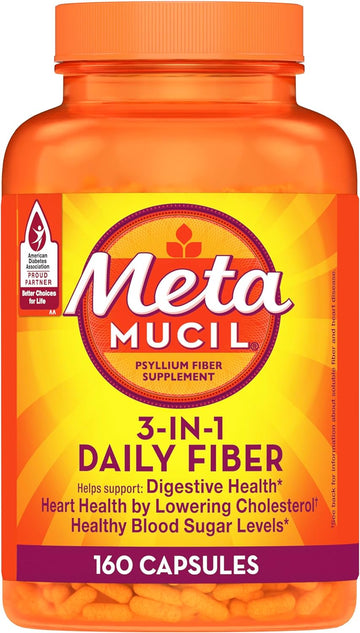 Metamucil, Psyllium Husk Fiber Supplement, 3-in-1 Fiber for Digestive Health, Plant Based,160 Count (Pack of 2)