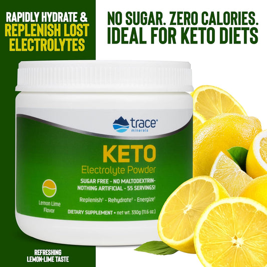 Trace Minerals | Keto Electrolyte Powder | Sugar Free, Full Spectrum | Avoid Dehydration & Muscle Cramps | Promotes Energy and Endurance | Gluten Free, Vegan | Lemon Lime | 55 Servings