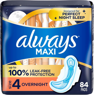 Always Maxi Overnight Pads With Wings, Size 4, Overnight, Unscented, 84 Ct