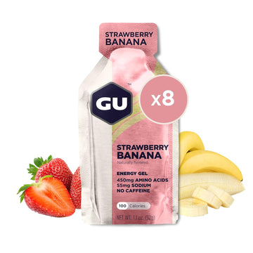 Gu Energy Original Sports Nutrition Energy Gel, Vegan, Gluten-Free, Kosher, And Dairy-Free On-The-Go Energy For Any Workout, 8-Count, Strawberry Banana