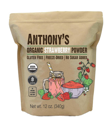 Anthony'S Organic Strawberry Powder, 12 Oz, Freeze Dried, Gluten Free, No Sugar Added, Non Gmo