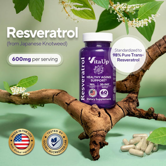 Trans-Resveratrol Supplement – Usa Made Resveratrol Capsules 600Mg - Standardized To 98% Trans-Resveratrol – Antioxidant For Healthy Aging, Energy & Cardiovascular Support – 60 Capsules