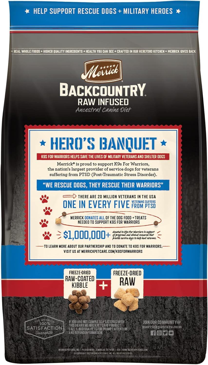 Merrick Backcountry Grain Free Dry Adult Dog Food, Kibble With Freeze Dried Raw Pieces, Hero’s Banquet Recipe - 20.0 lb. Bag : Pet Supplies