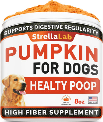 Strellalab Pumpkin For Dogs - 8.1Oz High Fiber Powder Supplement - Stool Consistency And Softener - Diarrhea, Constipation, Upset Stomach, Food Sensitivity, Scoot - Digestion Support - Made In Usa