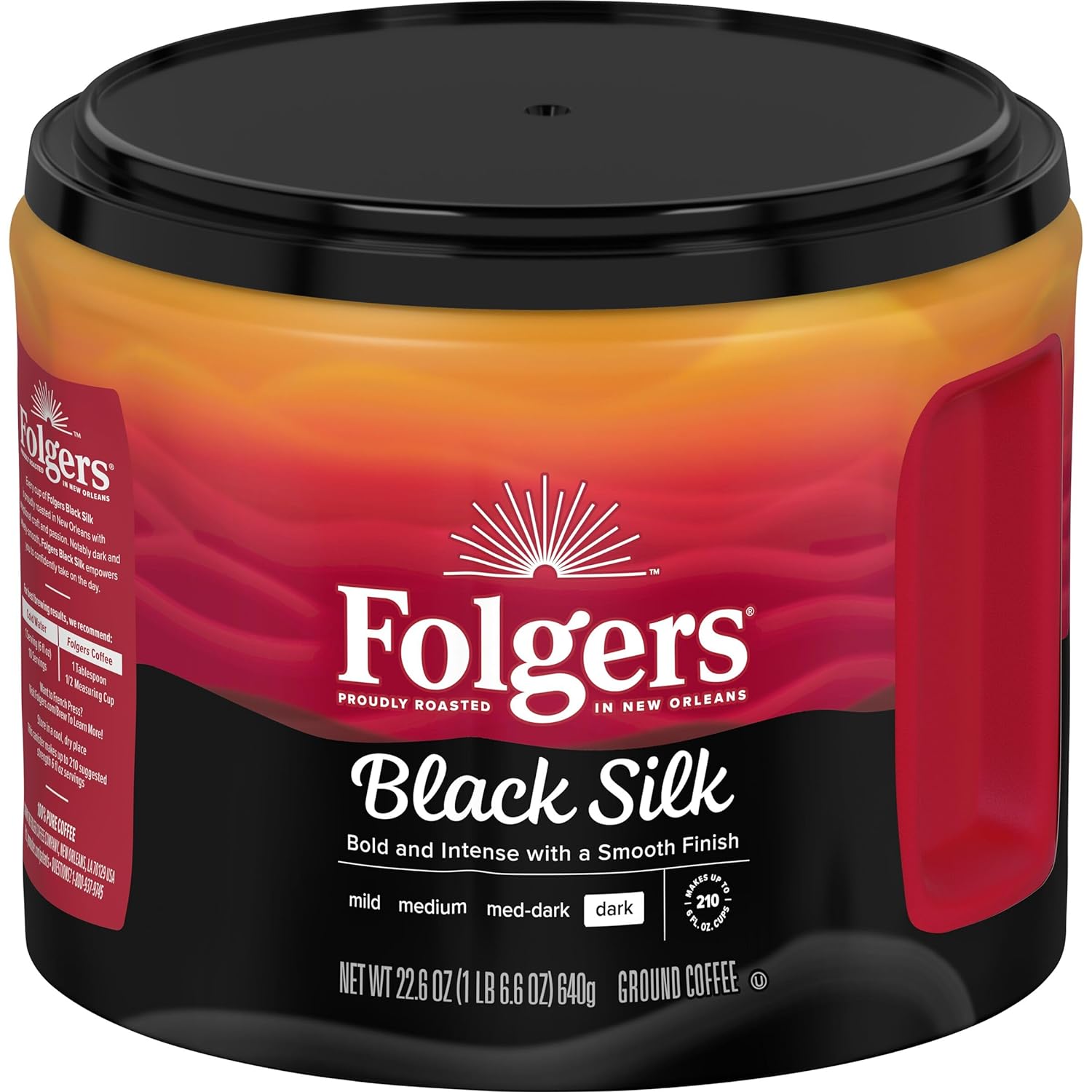 Folgers Black Silk Dark Roast Coffee, 22.6 Ounces (Pack of 6)