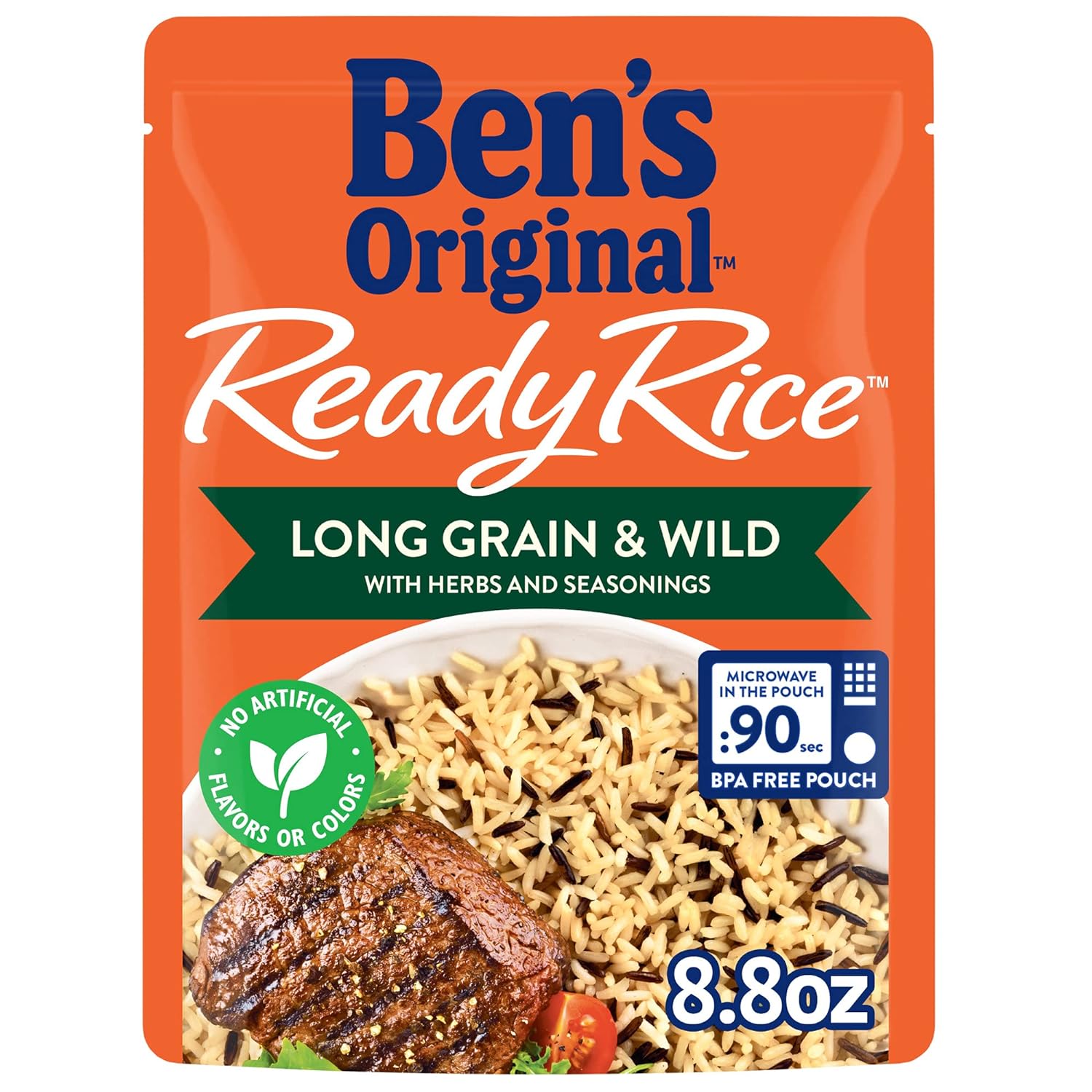 BEN'S ORIGINAL Ready Rice Long Grain and Wild Flavored Rice, Easy Dinner Side, 8.8 OZ Pouch (Pack of 12)