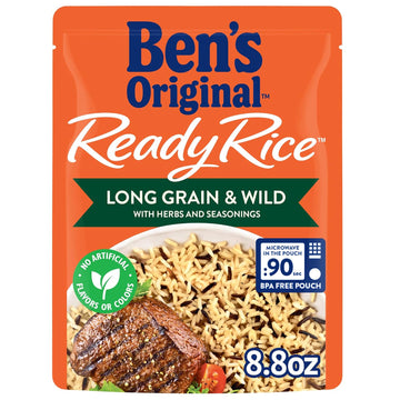 BEN'S ORIGINAL Ready Rice Long Grain and Wild Flavored Rice, Easy Dinner Side, 8.8 OZ Pouch (Pack of 12)