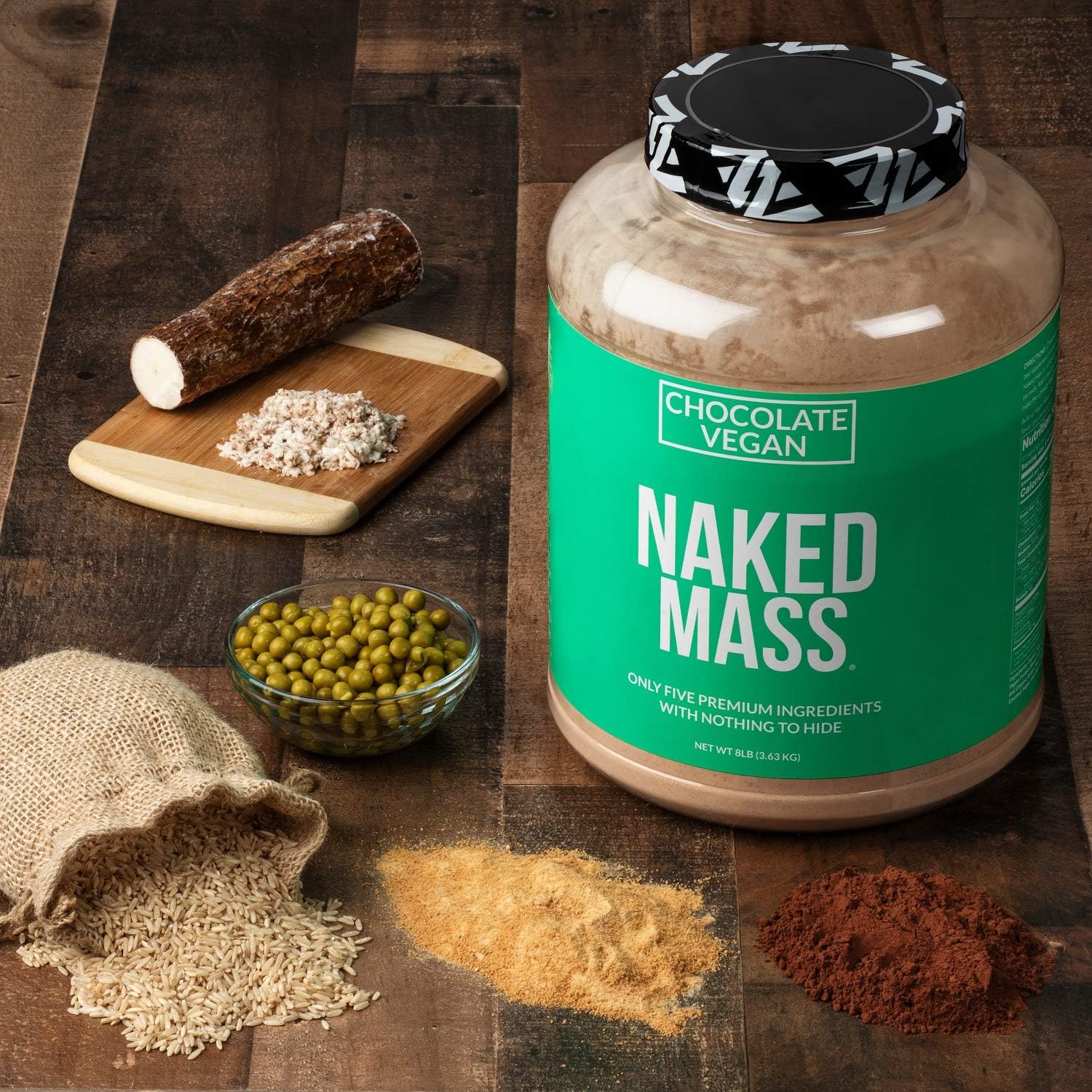 NAKED Mass - Chocolate Vegan Weight Gainer - 8Lb Bulk, GMO Free, Gluten Free, Soy Free & Dairy Free. No Artificial Ingredients - 1,280 Calories - 11 Servings : Health & Household