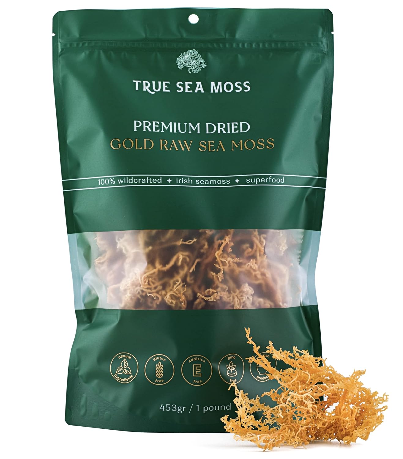 Sea Moss Raw Gold With Sea Salt, Premium Dried By Trueseamoss - Wildcrafted Seamoss Raw - 100% Irish Sea Moss - Dried Sea Moss Advanced Drink Clean And Sundried (16Oz)