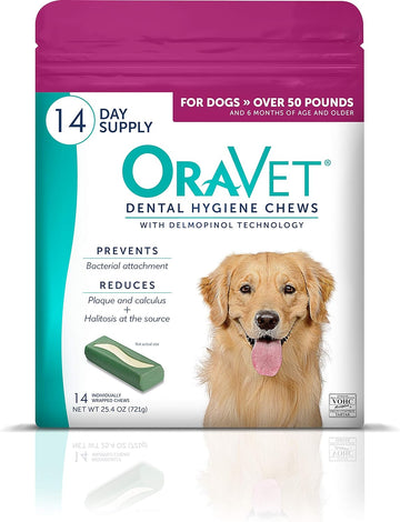 ORAVET Dental Chews for Dogs, Oral Care and Hygiene Chews (Large Dogs, Over 50 lbs.) Pink Pouch, 14 Count