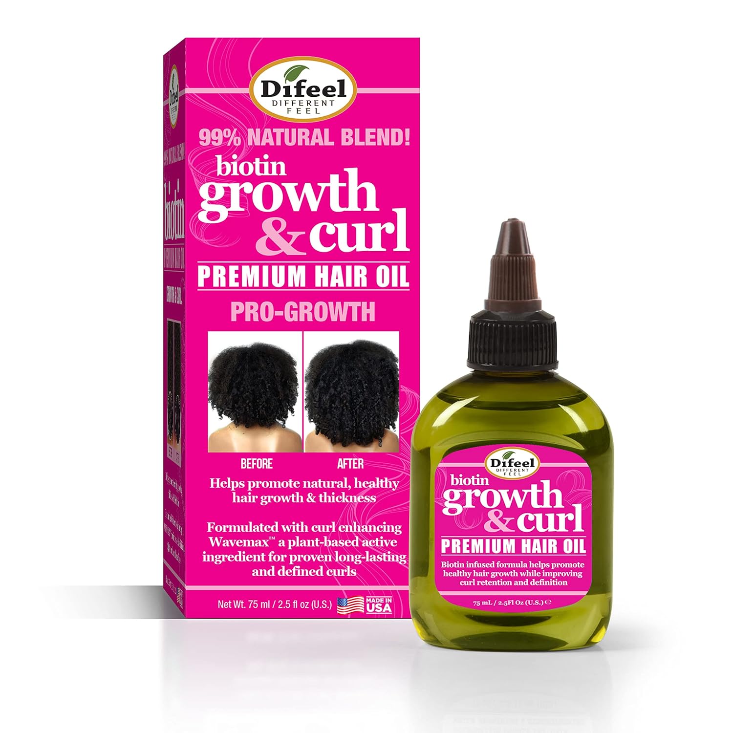 Difeel Biotin Growth & Curl Premium Hair Oil 2.5 Oz