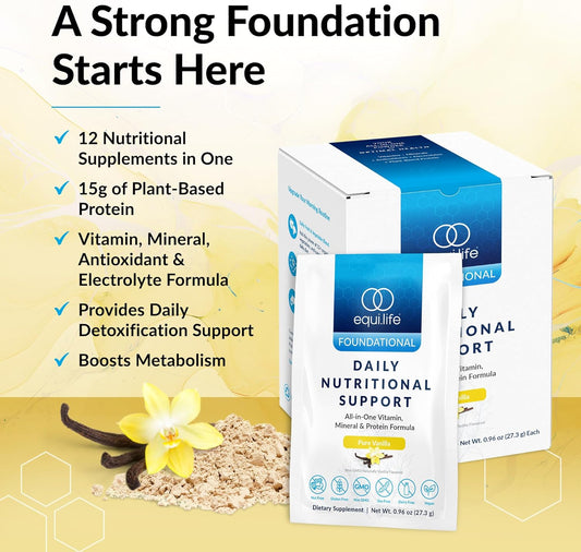 Equilife Daily Nutritional Support, All-In-One Multivitamin Meal Replacement, Pure Vanilla Flavor, 15G Plant Protein, Supports Overall Wellness Including Energy, Digestion, & Skin, 14 Servings
