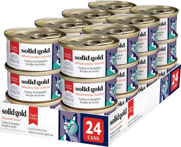 Solid Gold Wet Cat Food For Adult & Senior Cats 24 Pack - Wholesome Selects Chunks In Gravy - Made With Real Turkey & Pumpkin For Healthy Digestion And Sensitive Stomach