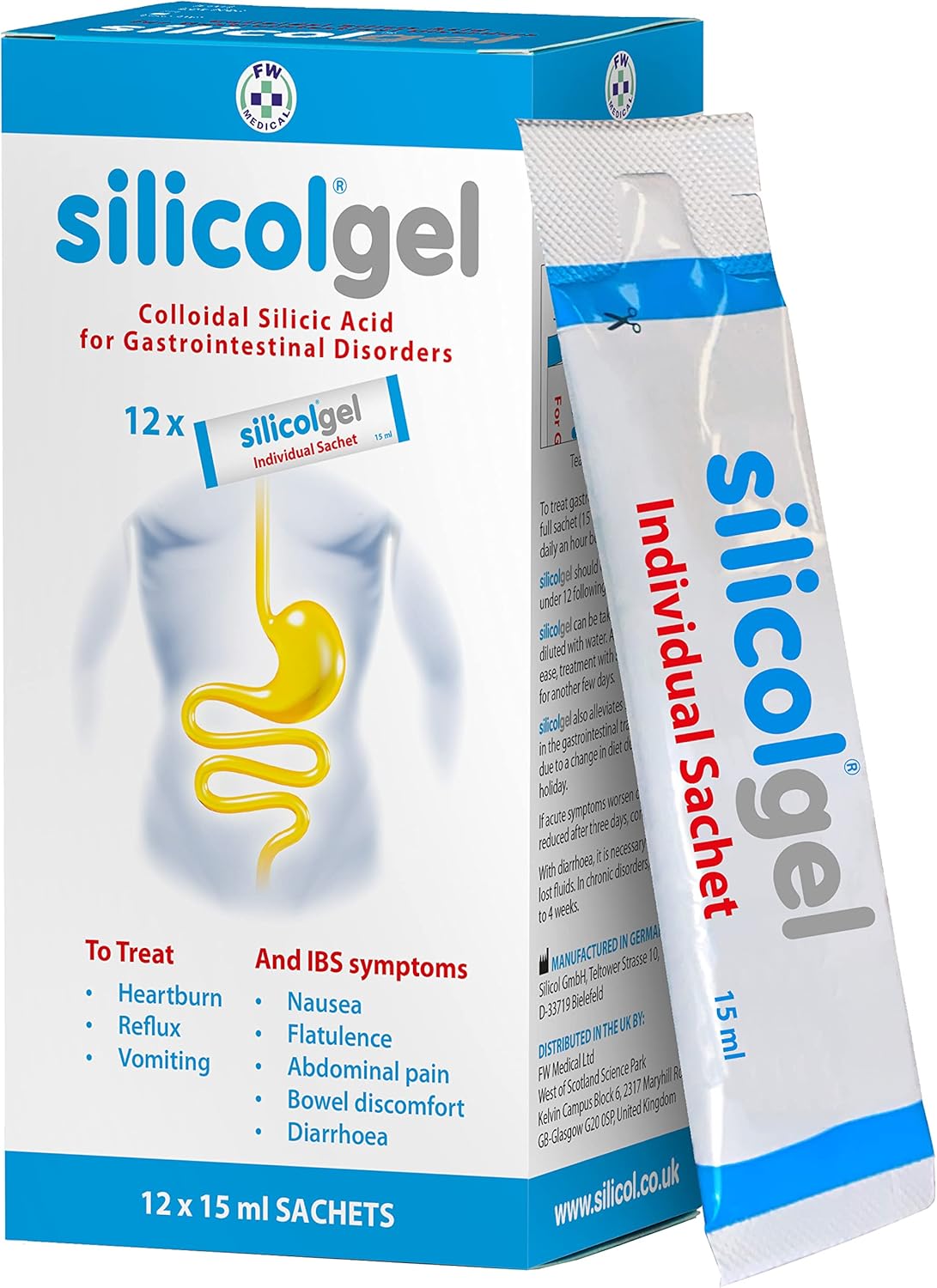 Silicolgel Sachets 12 X 15Ml – Clinically Proven Relief For Ibs Symptoms: Diarrhoea, Stomach Pain, Bloating And Flatulence. Also Treats Heartburn, Acid Reflux And Nausea