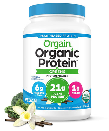 Orgain Organic Vegan Protein Powder + Greens, Vanilla Bean - 21g Plant