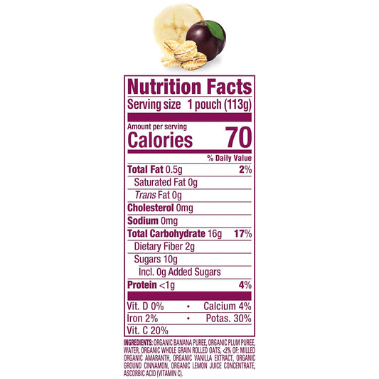 Happy Baby Organics Stage 2 Baby Food Pouches, Gluten Free, Vegan & Healthy Snack, Clearly Crafted Fruit & Veggie Puree, Apples, Bananas, Plums & Granola, 4 Ounces (Pack Of 16)