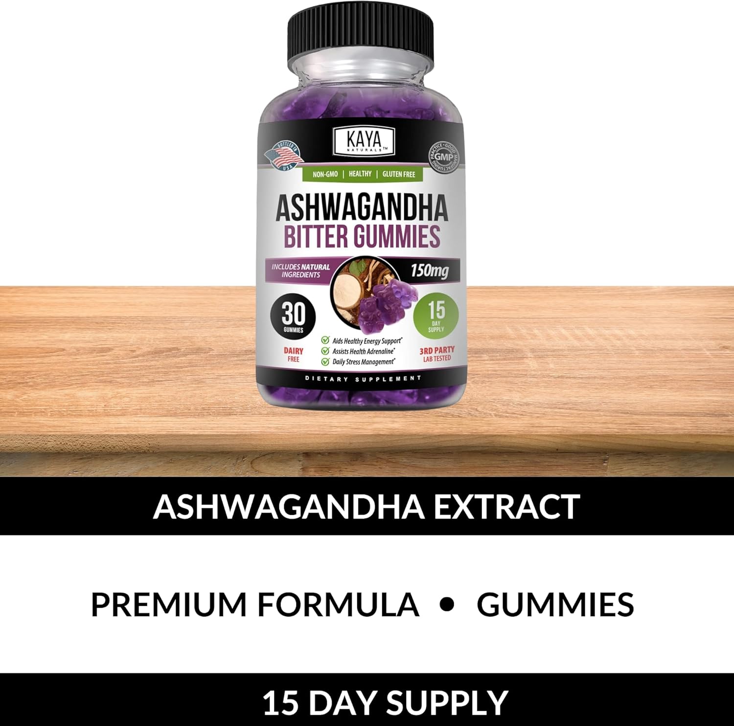 Kaya Naturals Ashwagandha Bitter Gummies - Bitter is Better - High Potency - 30 Count : Health & Household