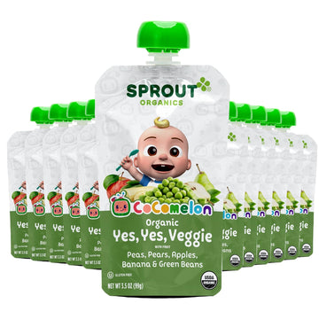 Cocomelon Sprout Organic Baby Food, Toddler Pouches, Yes, Yes, Veggie, Fruits, Grains, 3.5 Oz(Pack Of 12)