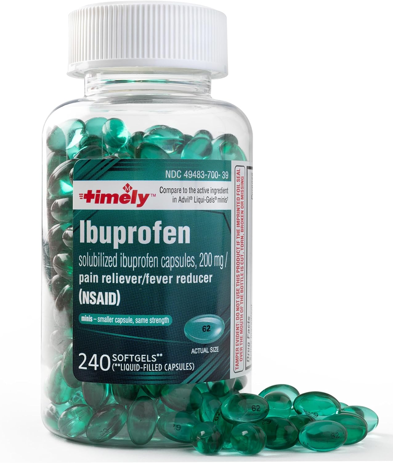 Timely Ibuprofen 200mg - 240 Liquid Mini Softgels - Compared to Advil Liqui-Gels Pain Relief Softgels and Fever Reducer - Headache Relief, Menstrual Pain, Tooth Ache Muscular Aches & Arthritis Pain